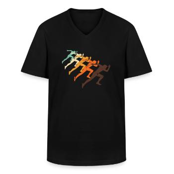 Retro Sprint Runner Athlete Marathon Athletics - Men's V-Neck T-Shirt - black - Front - AI Model Male 178 dark (178cm)