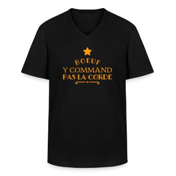 Boeuf y command pas la corde 974 créole la Reunion - T-shirt col V Homme - noir - Devant - AI Model Male 178 dark (178cm)