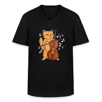 Katze mit Cello Cellisten - Männer-T-Shirt mit V-Ausschnitt - Schwarz - Vorne - AI Model Male 178 dark (178cm)