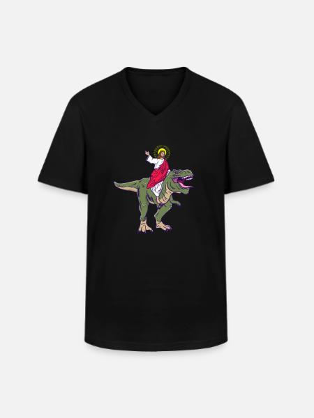 Gesù cavalca la parodia del dinosauro Gesù - Maglietta da uomo classica con scollo a V - nero