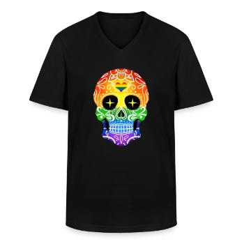 Sugar Skull Gay Pride - Männer-T-Shirt mit V-Ausschnitt - Schwarz - Vorne - AI Model Male 178 dark (178cm)