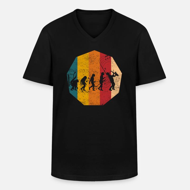 Evolution Saxophonist Saxophon - Männer-T-Shirt mit V-Ausschnitt - Schwarz