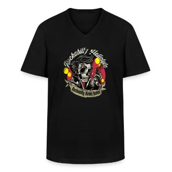 Rockabilly Rebel Rules Rockabilly Hellstyle - T-shirt col V Homme - noir - Devant - AI Model Male 178 dark (178cm)