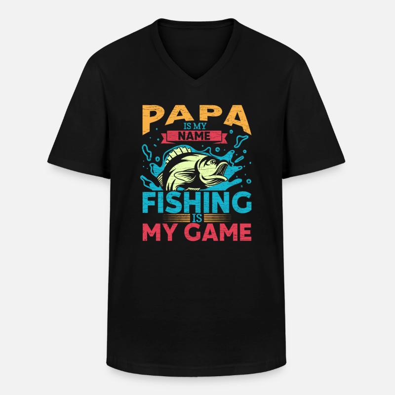 Fischer Angler Papa - Männer-T-Shirt mit V-Ausschnitt - Schwarz