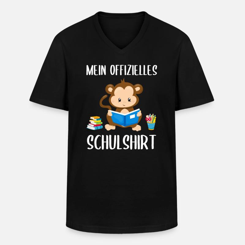 Affe Schulshirt Schulbeginn Schule Geschenk - Männer-T-Shirt mit V-Ausschnitt - Schwarz