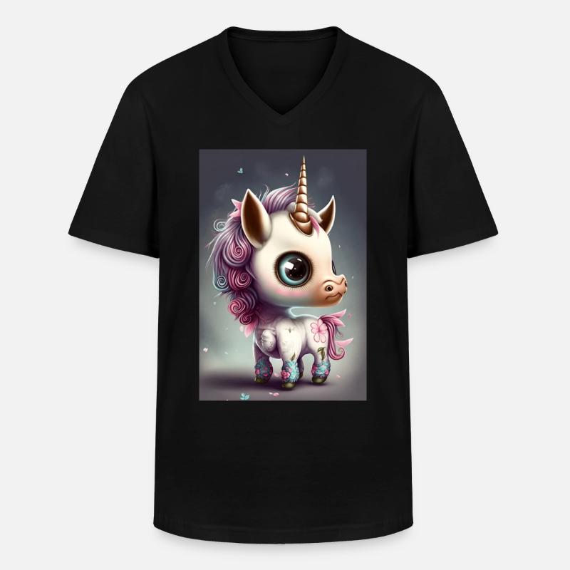 Chibi Einhorn - Männer-T-Shirt mit V-Ausschnitt - Schwarz
