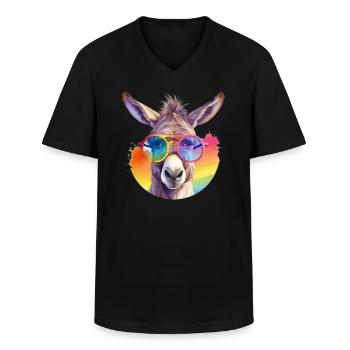 Bunter cooler Esel mit Sonnenbrille - Männer-T-Shirt mit V-Ausschnitt - Schwarz - Vorne - AI Model Male 178 dark (178cm)