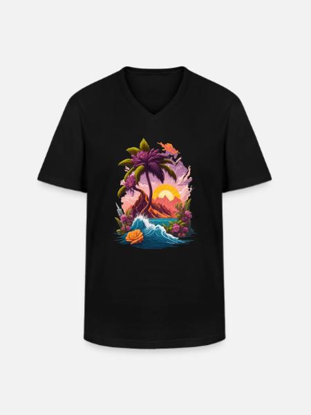 Island Sunrise Paradise Palm Trees - Men's V-Neck T-Shirt - black