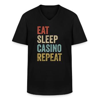 Eat Sleep Casino Wiederholtes Glücksspiel - Männer-T-Shirt mit V-Ausschnitt - Schwarz - Vorne - AI Model Male 178 dark (178cm)