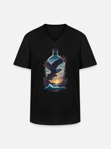 Bouteille Adler - T-shirt col V Homme - noir