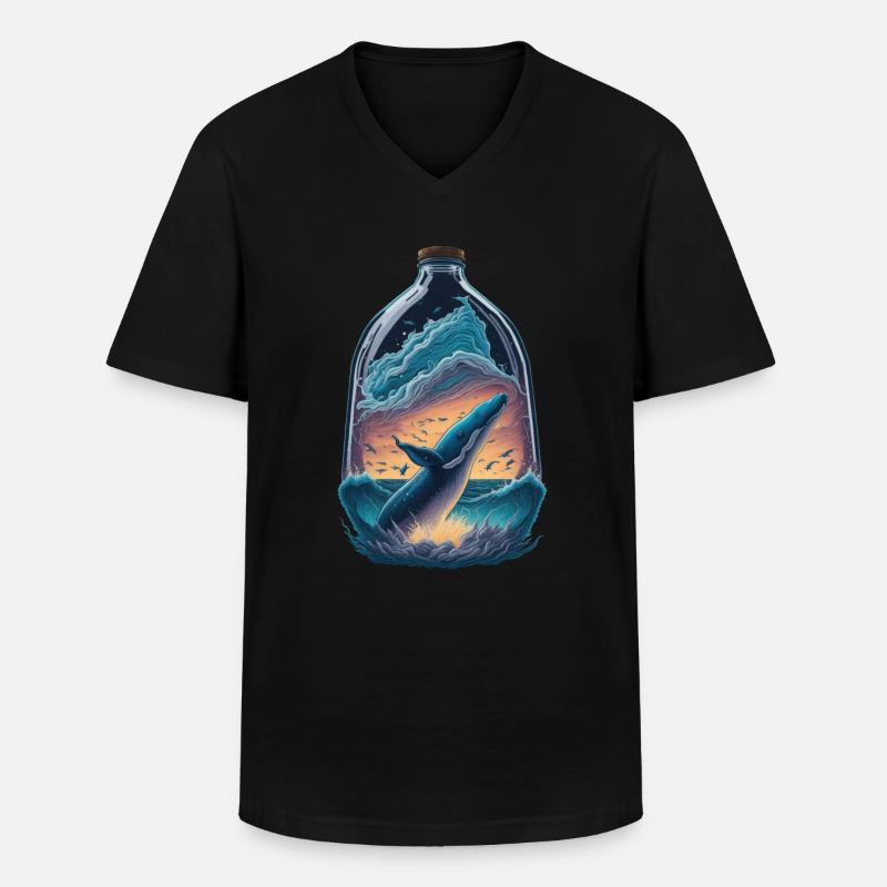 Wal Flasche - Männer-T-Shirt mit V-Ausschnitt - Schwarz