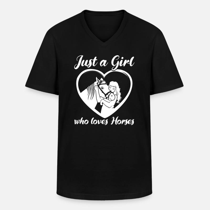 Mädchenherz Pferdeliebe - Männer-T-Shirt mit V-Ausschnitt - Schwarz