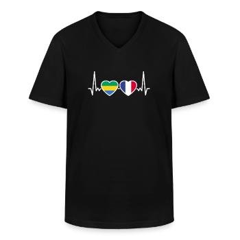 Gabon, France, Heartbeat, Flag, Gabonese - Men's V-Neck T-Shirt - black - Front - AI Model Male 178 dark (178cm)