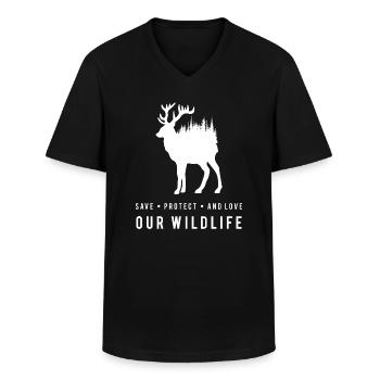 Protéger la nature - Chevreuils dans la forêt - T-shirt col V Homme - noir - Devant - AI Model Male 178 dark (178cm)
