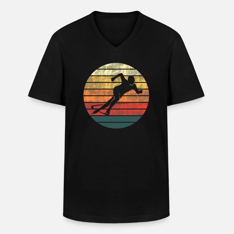 Eiskunstlauf Sunset Silhouette Geschenk - Männer-T-Shirt mit V-Ausschnitt - Schwarz