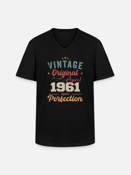 Vintage né avril 1961 cadeau d’anniversaire - T-shirt col V Homme - noir