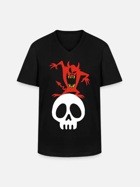 Demon on a Skull - Men's V-Neck T-Shirt - black