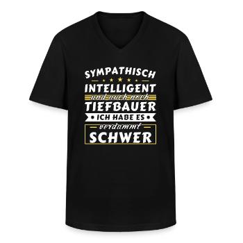 Sympathisch und intelligent - Tiefbauer Edition - Männer-T-Shirt mit V-Ausschnitt - Schwarz - Vorne - AI Model Male 178 dark (178cm)