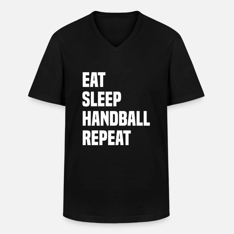 Eat Sleep Handball Repeat - Männer-T-Shirt mit V-Ausschnitt - Schwarz