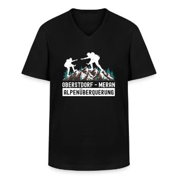 Traversée des Alpes Sentier de randonnée longue distance Oberstdorf Merano E5 - T-shirt col V Homme - noir - Devant - AI Model Male 178 dark (178cm)