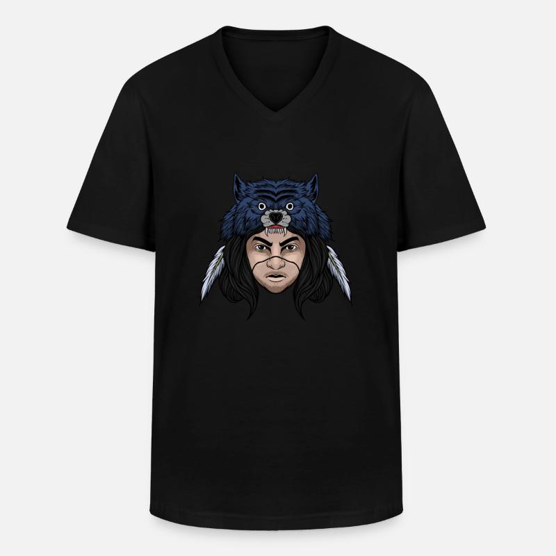 Wolf - Männer-T-Shirt mit V-Ausschnitt - Schwarz
