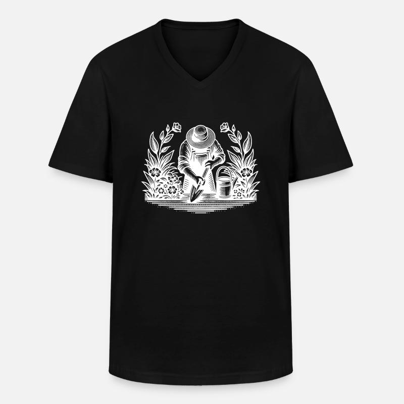 Hobbygärtner beim gärtnern im Blumenbeet - Männer-T-Shirt mit V-Ausschnitt - Schwarz