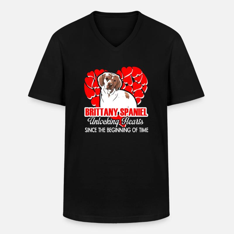 Brittany Spaniel Unlocking Hearts - Men's V-Neck T-Shirt - black