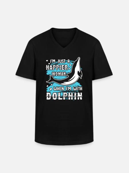 Dolphin Happy With Dolphin - Men's V-Neck T-Shirt - black
