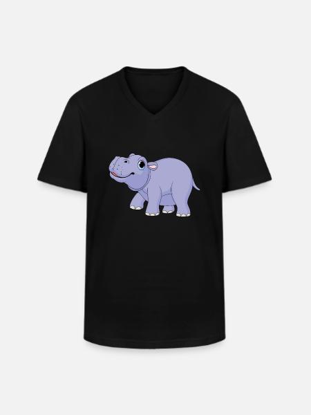 Hippopotame pygmée mignon - MiniHippo - T-shirt col V Homme - noir