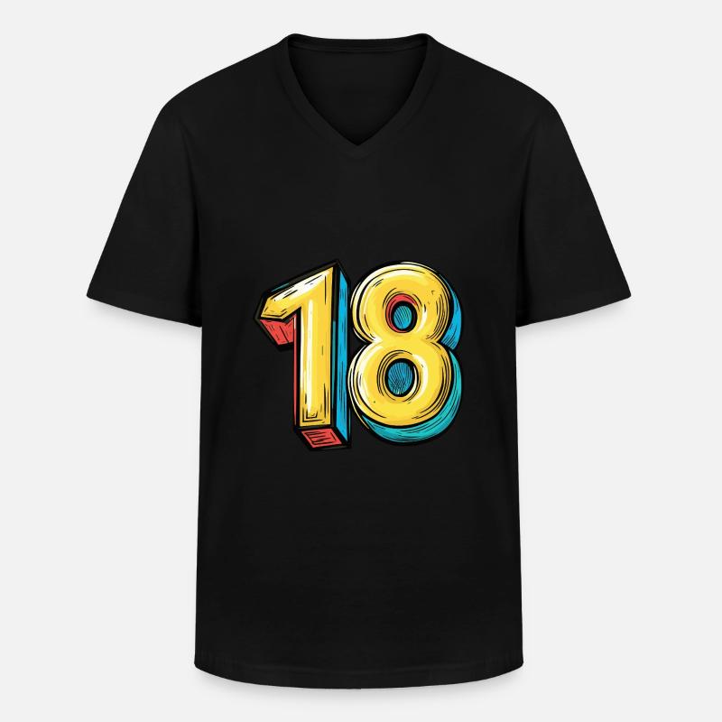 18 Zahl Comic - Männer-T-Shirt mit V-Ausschnitt - Schwarz