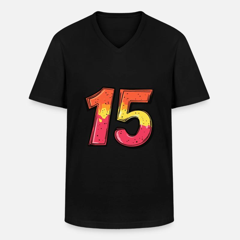 15 Zahl Comic - Männer-T-Shirt mit V-Ausschnitt - Schwarz