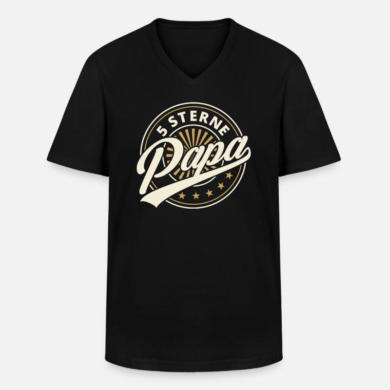 Papa - 5 Sterne Papa - Männer-T-Shirt mit V-Ausschnitt - Schwarz