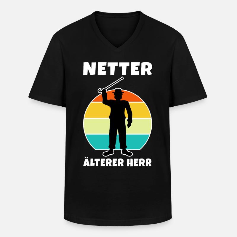 Netter ältere Herr - Männer-T-Shirt mit V-Ausschnitt - Schwarz