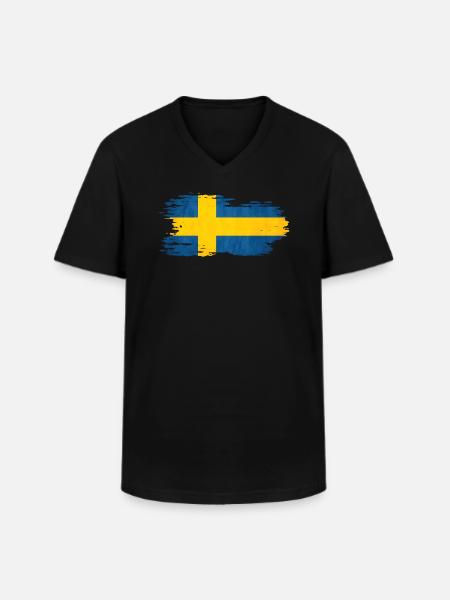 Sweden - National flag, brush effect - Men's V-Neck T-Shirt - black