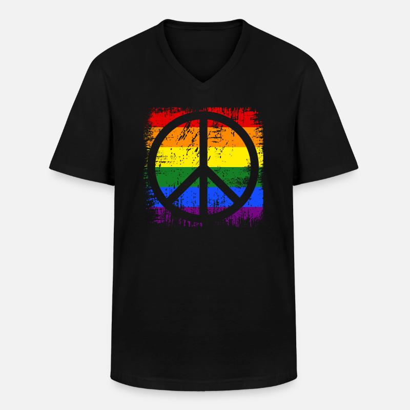 Peacezeichen Regenbogen - Männer-T-Shirt mit V-Ausschnitt - Schwarz