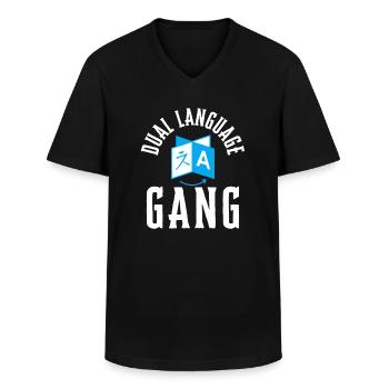 Dual Language Team Bilingue Enseignant Tuteur - T-shirt col V Homme - noir - Devant - AI Model Male 178 dark (178cm)