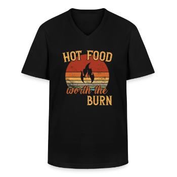 Hot Food - Worth the Burn / Scharfes Essen - Men's V-Neck T-Shirt - black - Front - AI Model Male 178 dark (178cm)