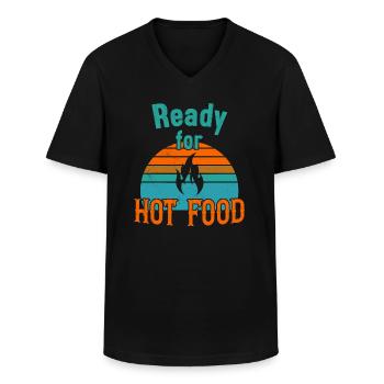 Prêt pour la nourriture chaude / Scharfes Essen - T-shirt col V Homme - noir - Devant - AI Model Male 178 dark (178cm)