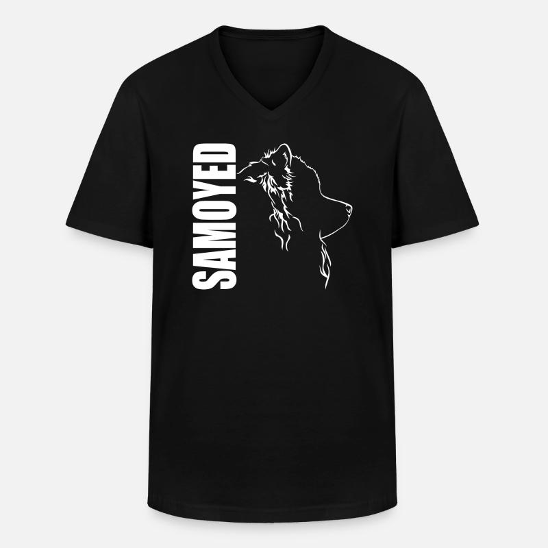 SAMOYED Profil Hunde Hund Wilsigns - Männer-T-Shirt mit V-Ausschnitt - Schwarz