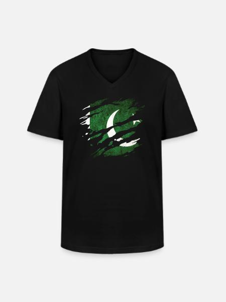 Pakistan - national flag, scratches, cracks - Men's V-Neck T-Shirt - black