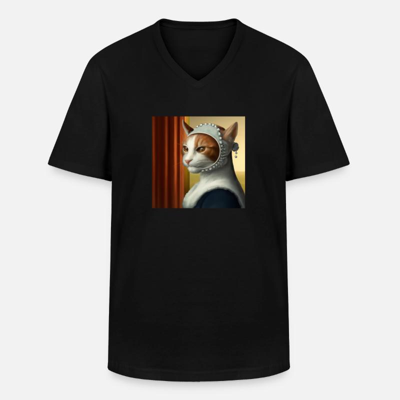 Cat Art History - Männer-T-Shirt mit V-Ausschnitt - Schwarz