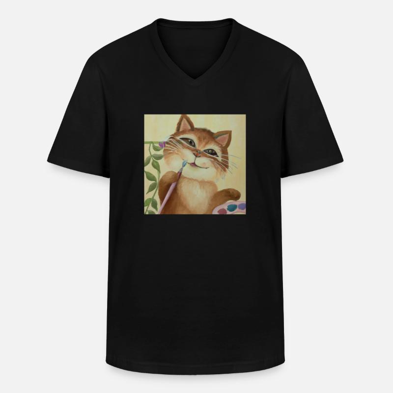 Cat Art History - Männer-T-Shirt mit V-Ausschnitt - Schwarz