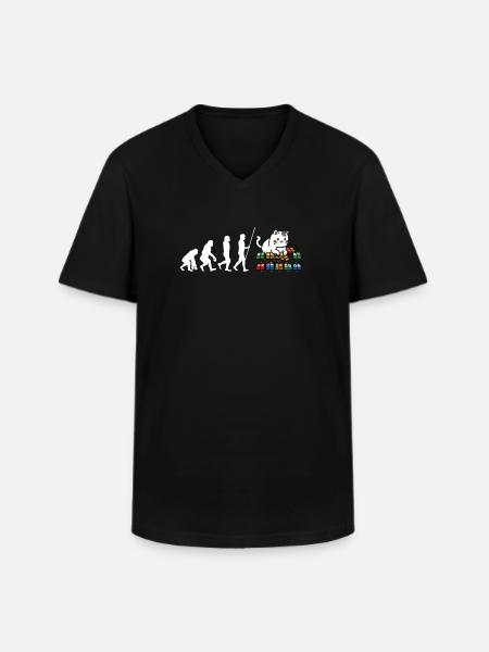 Cats Playing Mahjong - Men's V-Neck T-Shirt - black