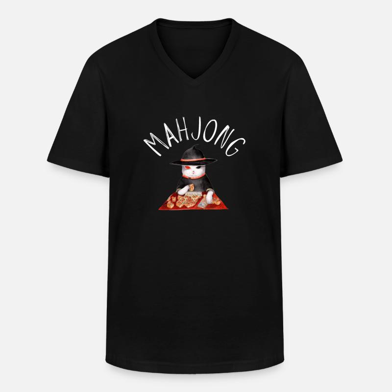 Cats Playing Mahjong - Männer-T-Shirt mit V-Ausschnitt - Schwarz