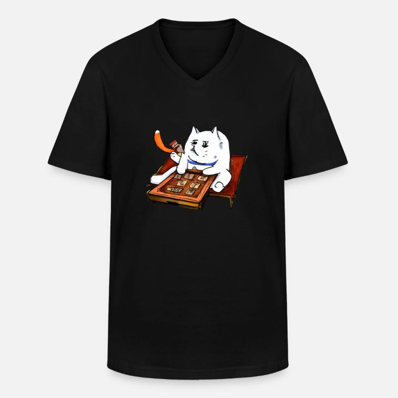 Cats Playing Mahjong - Männer-T-Shirt mit V-Ausschnitt - Schwarz