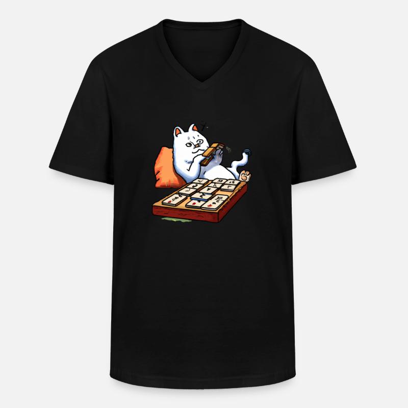 Cats Playing Mahjong - Männer-T-Shirt mit V-Ausschnitt - Schwarz