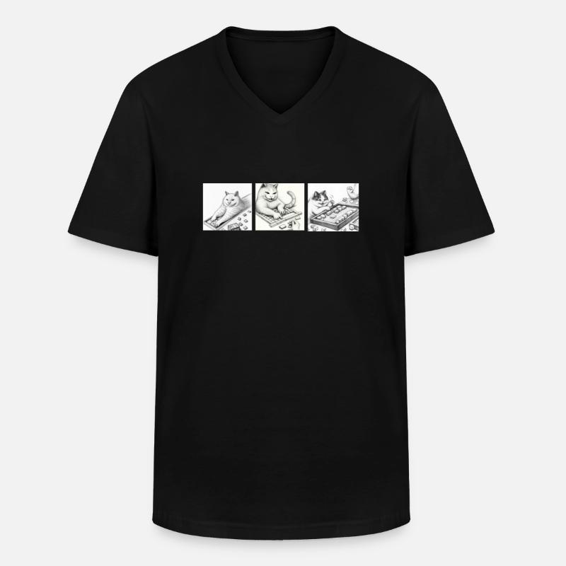 Cats Playing Mahjong - Männer-T-Shirt mit V-Ausschnitt - Schwarz