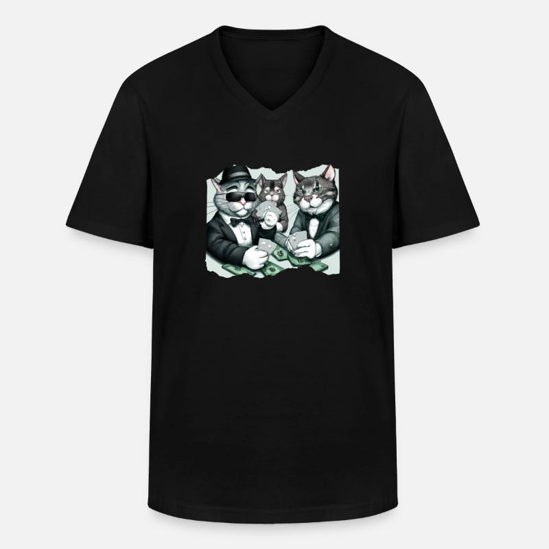 Cats Playing Cards - Männer-T-Shirt mit V-Ausschnitt - Schwarz