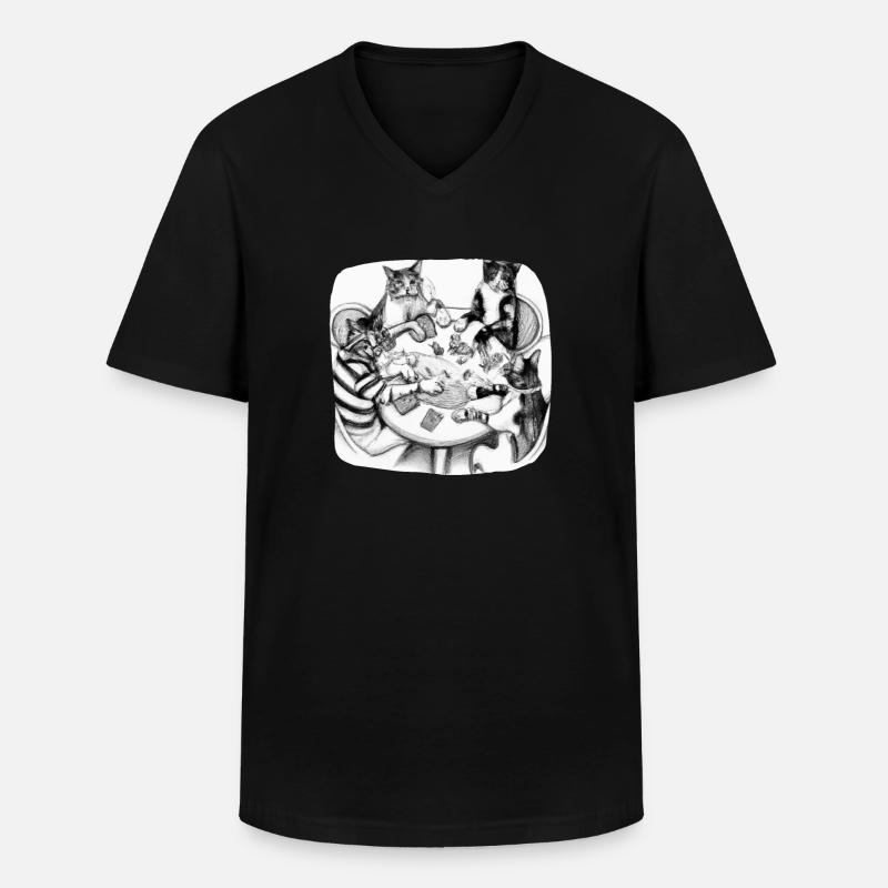Cats Playing Cards - Männer-T-Shirt mit V-Ausschnitt - Schwarz