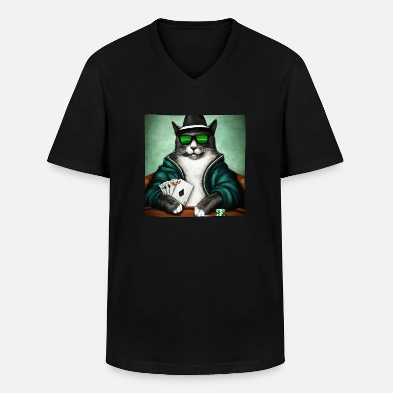 Cats Playing Cards - Männer-T-Shirt mit V-Ausschnitt - Schwarz